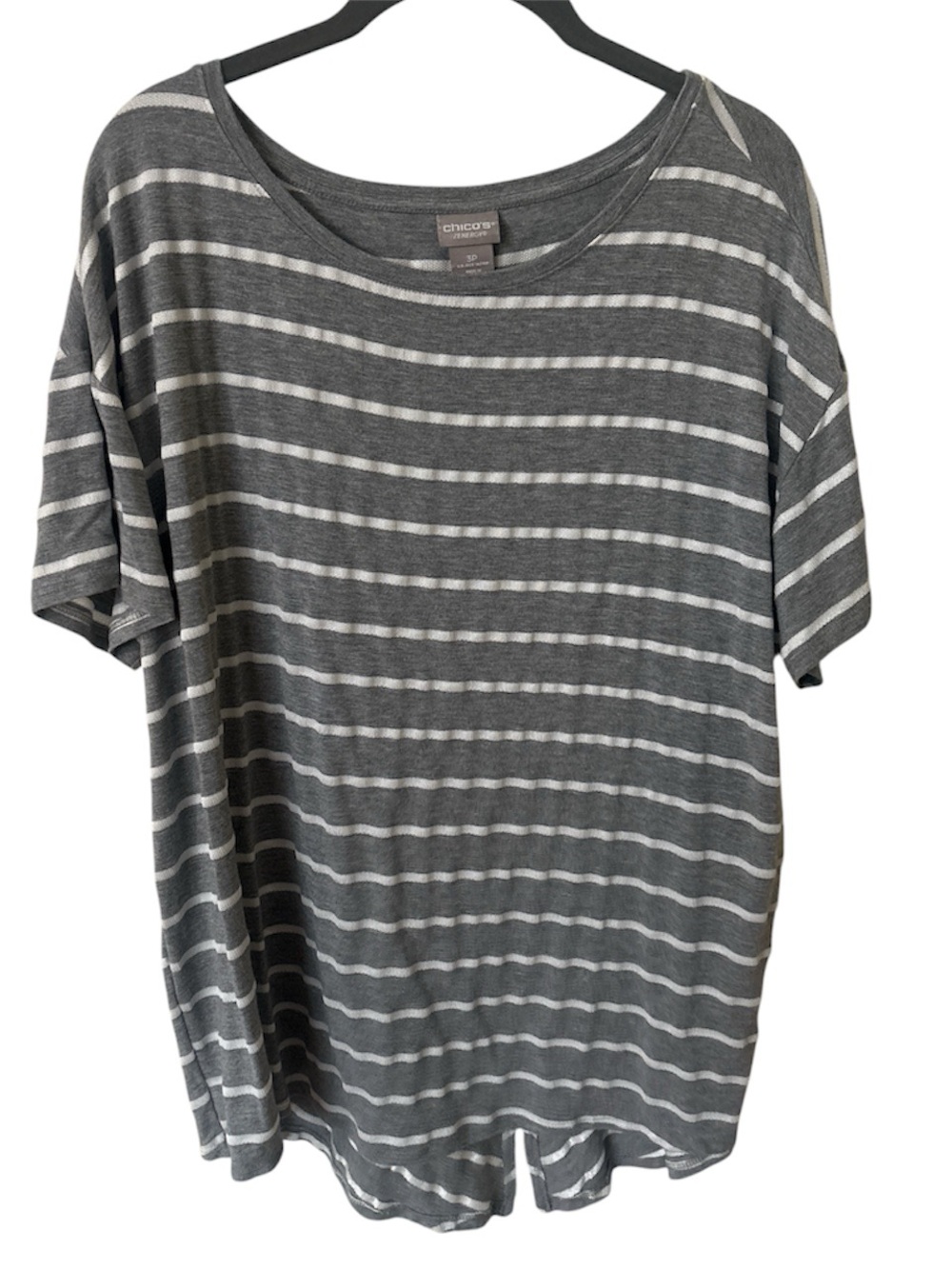 Chico's Gray & White Striped Knit Tee